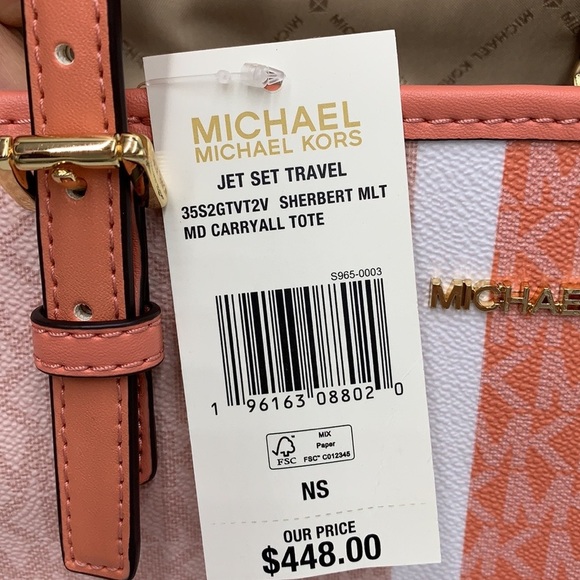 MICHAEL KORS JET SET TRAVEL MEDIUM CARRYALL TOTE SHERBERT MULTI COLOR - Picture 16 of 16